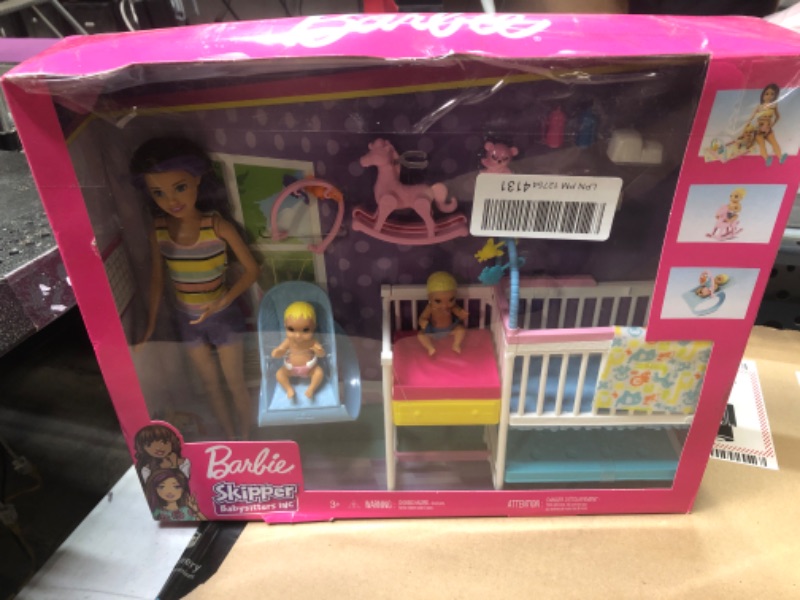 Photo 2 of Barbie Skipper Babysitters Inc Dolls & Playset, Nap 'N Nurture Nursery, Skipper Doll, Baby Doll, Crib & 10+ Accessories, Working Bouncer Nursery Playset