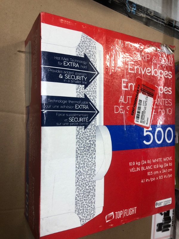 Photo 1 of Top Flight PSTF10NWT #10 Envelopes, Strip & Seal, Security Tinted, White Paper, 24 lb, 500 Count