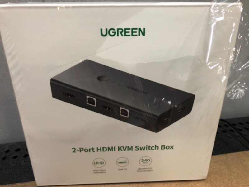 Photo 3 of UGREEN KVM Switch, HDMI and USB Switcher 2 in 1 Out Switches for 2 Computers Share Keyboard Mouse Printer and 1 Monitor, Support Full HD 4K@30Hz with One Button Switch, 2 USB Cable and 2 HDMI Cable
