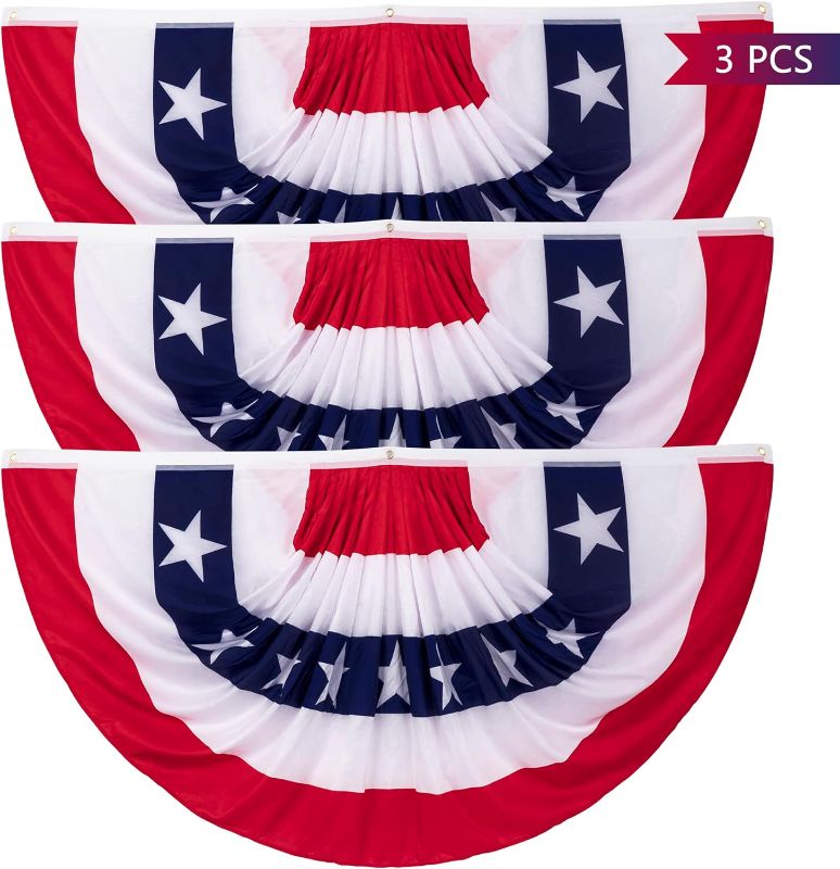 Photo 1 of 3 PCS Veterans Day Decorations, 3 x 6 FT USA Pleated Fan Flags, American Flag Banner Large Patriotic US Half Fan Bunting Flag for Independence Day Fourth of July Memorial Day Outdoor Yard Home Decor
