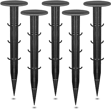 Photo 1 of 200 pcs Plastic Stakes Black Multi-Functional Yard and Garden Stakes Plastic Gardening Ground Sturdy Rustproof Stake for Plant Support, Holding Down Tents, Rain Tarps 