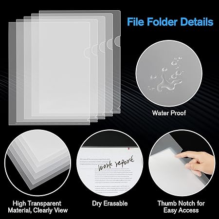 Photo 1 of Zfyoung 12 PCS Plastic File Folders, Clear Project Pockets, A4/ Letter Size in Transparent Color, Paper Sheet Protectors for Office School.