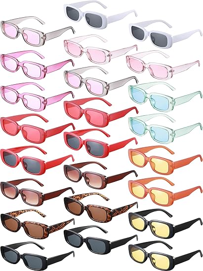 Photo 1 of 24 Pairs Rectangle Sunglasses y2k Sunglasses Small Square Sunglasse Retro Sunglasses for Women Men Neon Sunglasses Vintage Rectangular Narrow Sun Glasses Y2k Eyewear, 12 Styles
