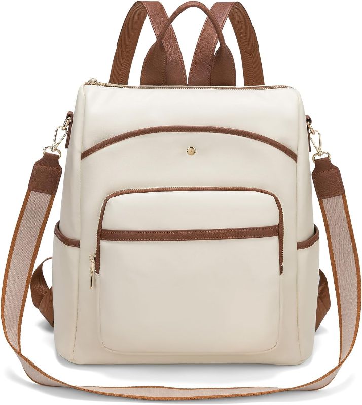 Photo 2 of 1pc seyfocnia Backpack Purse for Women, Fashion Backpack Convertible Design Satchel Handbags Shoulder Bag with Laptop Compartment Travel Carry on Backpack, White Brown
