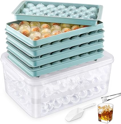 Photo 1 of  Ball Ice Cube Trays for Freezer: Round Ice Cube Tray with Lid - Circle Ball Ice Trays for Freezer with Bin - Sphere Ice Cubes Mold for Drinks -  4pcs 