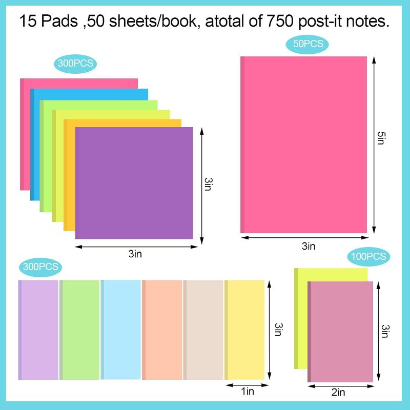 Photo 1 of  Sticky Notes, 4 Sizes Colorful Sticky Note Pads, 50 Sheets/Book Bright Colors Self-Stick Notes Pads, Sticky Note for School, Office Supplies, Book Notes(13 Colors)
