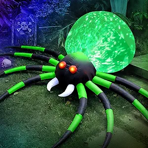 Photo 1 of 8 Ft Halloween Inflatable Spider Giant Outdoor Decoration with Red Eye Spooky Spider Props Build-in Swirling LED Lights for Halloween Party Garden Yard Lawn Holiday Indoor Outdoor Decor (Green)*****Factory Sealed
