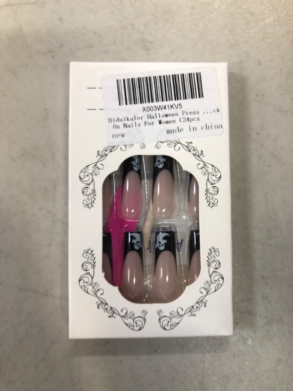 Photo 1 of Diduikalor Halloween Press On Nails Extra Long Coffin Fake Nails French Black Tip False Nails, Cute Ghost Design Acrylic Glue On Nails Full Cover Stick On Nails For Women?24pcs?