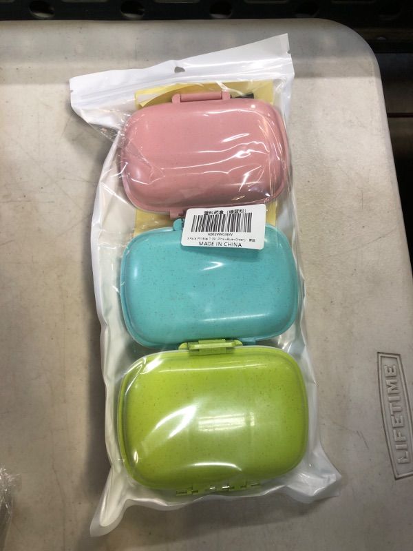 Photo 1 of 3 Pack 8 Compartments Travel Pill Box,Pill Organizer 7 Days Moisture Proof Small Pill Case for Pocket Purse Daily Portable Medicine Vitamin Holder Container(Pink+Blue+Green)