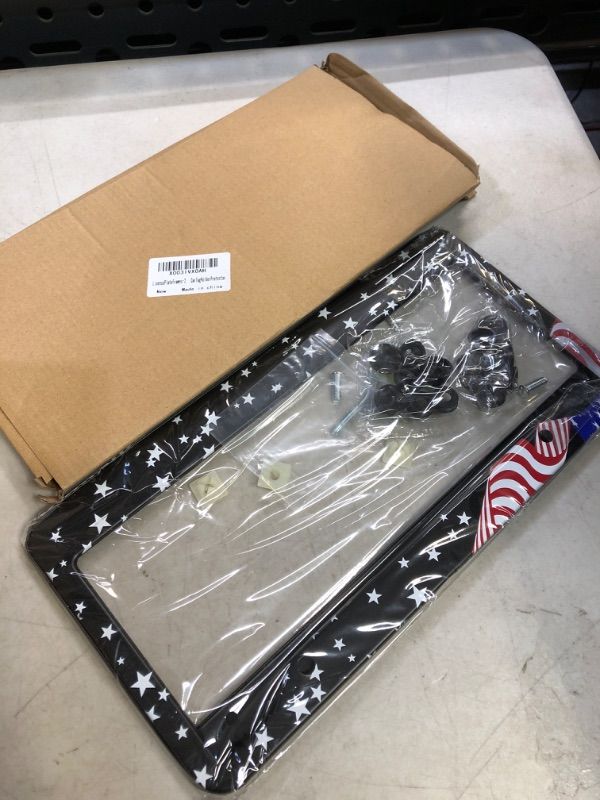 Photo 1 of License Plate Frames - 2 Pack America Flag Car Licence Plate Holders, Automotive Exterior Accessories 2 Holes Black Car Tag Holder Protector