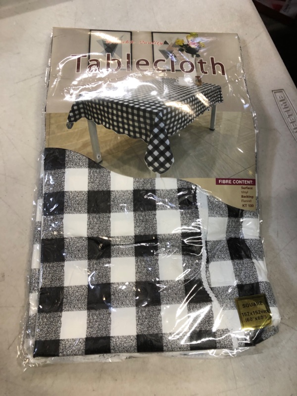 Photo 2 of Black & White Square Checkered Plaid Tablecloth, Wrinkle Waterproof and Resistant Table Cloth for Party, Picnic and Dinner, Including 6 Table Cover Clips, 60" x 60" 60"*60"