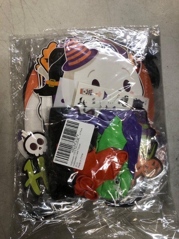 Photo 2 of Halloween Party Decorations, Happy Halloween Banner with Ghost and Halloween Cartoon Balloons and Glow Stickers, Glasses Decoration and Pumpkin Ghost Mask Halloween Cake Topper……