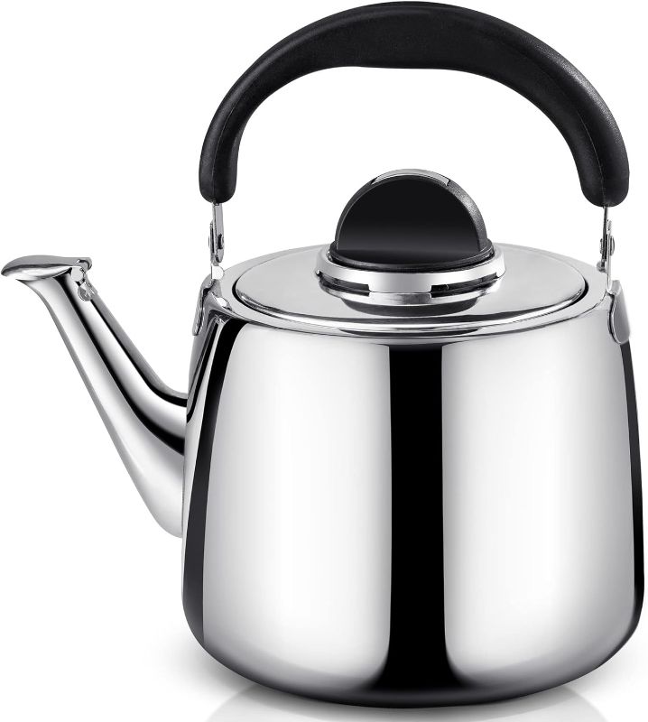 Photo 1 of  Tea Kettle - 3QT Whistling Tea Pots for Stove Top - Food Grade Stainless Steel Teapot - Classic Stovetop Kettle with Universal Base, Cool Grip Bakelite Handle
