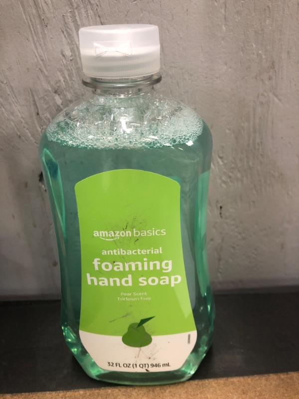 Photo 2 of Amazon Basics Foaming Antibacterial Soap Refill, Pear Scent, Triclosan-Free, 32 Fluid Ounces (ONLY Fits Foaming Dispensers), 1-Pack (Previously Solimo) 32 Fl Oz (Pack of 1)