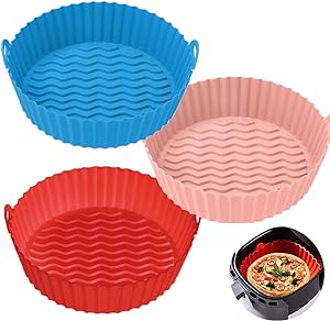 Photo 1 of 3-Pack Silicone Air Fryer Liner for 3 to 5QT Air fryer Oven Accessories(Pink+Red+Blue)

