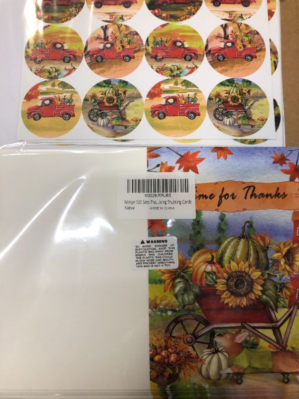 Photo 2 of 120 Sets Bulk Thanksgiving Cards with Envelopes Stickers Assortment 6 Designs Watercolor Vintage Truck Pumpkins Greeting Cards Blank Holiday Harvest Cards Give Thanks Cards 4x6 for Fall Autumn Party