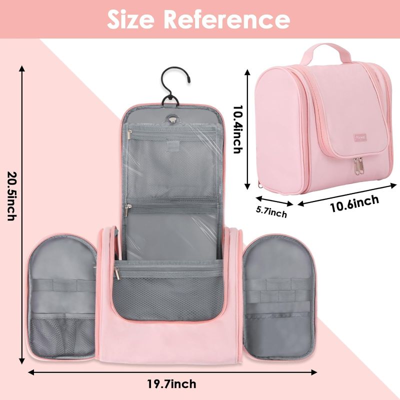 Photo 1 of 1pc-Fixwal Toiletry Bag for Women, Hanging Travel Toiletry Bag, Large, Pink, Makeup Bag with Shoulder Belt, Water-resistant, Bathroom Shower Organizer Bag, Full Sized, Toiletries Accessories Pink Large