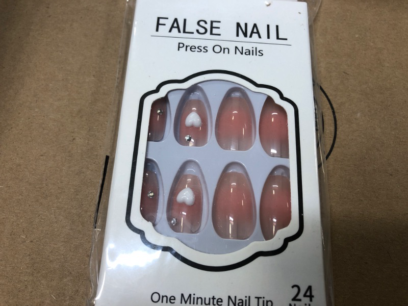 Photo 1 of 24 PCS Coffin Press On Nails Medium Length French Acrylic Full Cover False Nails Stick On Nails for Women and Girls Artificial Nails with Adhesive Tabs A-45