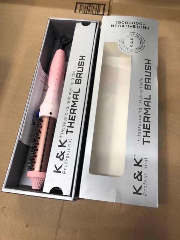 Photo 1 of K&K Heated Curling Ceramic Tourmaline Ionic Curling Iron Volumizing Brush Quick Heating Makes Hair Silky Smooth Dual Voltage Travel-Friendly Straightening Round Design (1.5 inch)