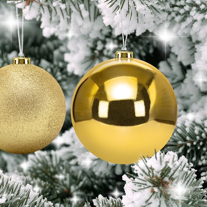 Photo 1 of  Extra Large Size Outdoor Christmas Ornaments, Oversized Huge Big Shatterproof Xmas Christmas Plastic Balls for Outside Lawn Yard Tree Hanging Decorations (4"/100mm, Gold, 6 Packs)