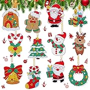 Photo 1 of 12 Pieces Christmas Diamond Painting Keychain 5D DIY Diamond Painting Kit Christmas Hanging Diamond Art Kits Diamond Art Christmas Ornaments for Kids Christmas Crafts Family Decor (Cute)