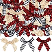 Photo 1 of 300 Pieces Christmas Mini Buffalo Plaid Bows Black White and Black Red Gingham Small Ribbon Bow Burlap Twist Tie Bows Tiny Christmas Checkered Natural Bow