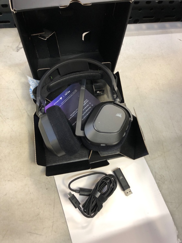 Photo 2 of Corsair HS80 MAX Wireless Multiplatform Gaming Headset with Bluetooth - Dolby Atmos - Broadcast Quality Microphone - iCUE Compatible - PC, Mac, PS5, PS4, Mobile - Steel Gray Wireless with Bluetooth Gray