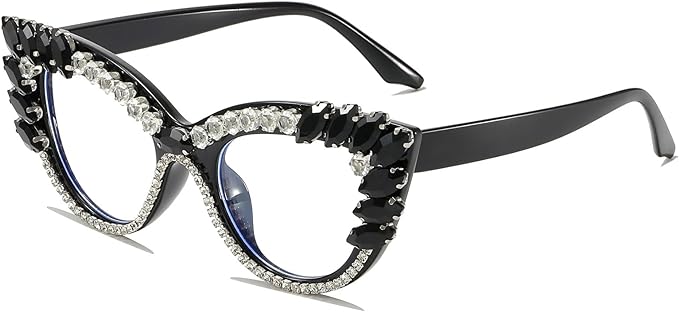 Photo 1 of LJCZKA Rhinestone Cat Glasses /Black Diamond Clear