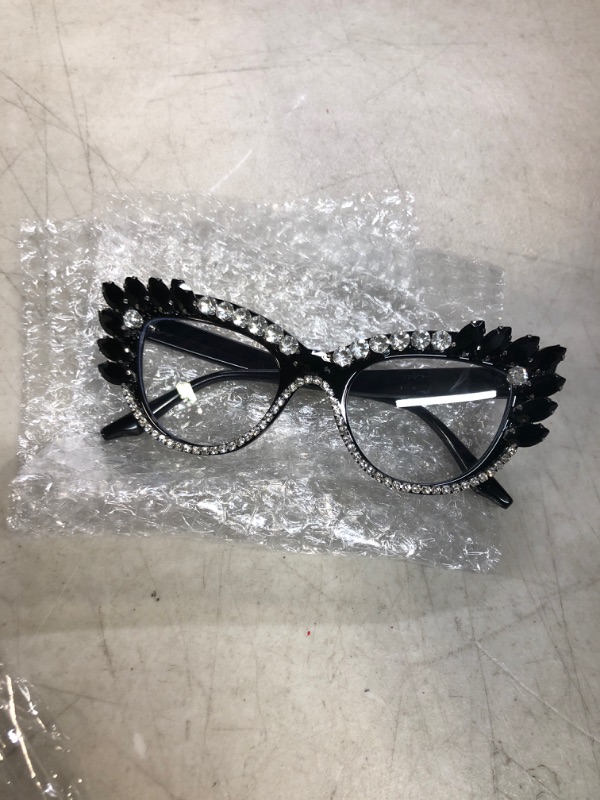 Photo 2 of LJCZKA Rhinestone Cat Glasses /Black Diamond Clear