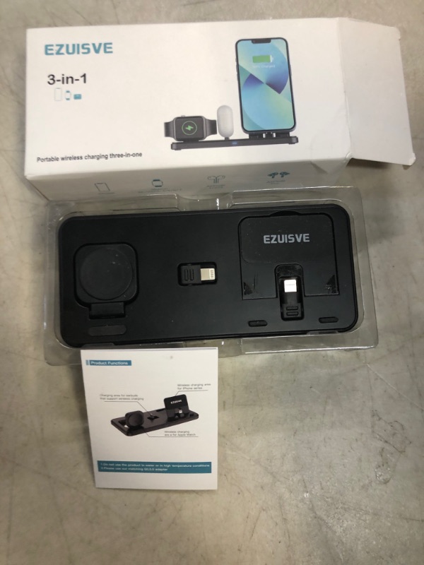 Photo 1 of 3 in 1 Charging Station for Apple Devices Foldable Charging Stand with 18W Adapter Compatible with iPhone Series AirPods Pro/3/2/1 Charging Dock for iWatch Series SE/7/6/5/4/3/2/1 Black