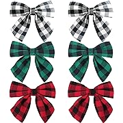 Photo 1 of 6pcs Christmas Hair Bow Clips for Girls,4Inch Buffalo Plaid Barrettes Accessories with Alligator Hairpins Gifts 