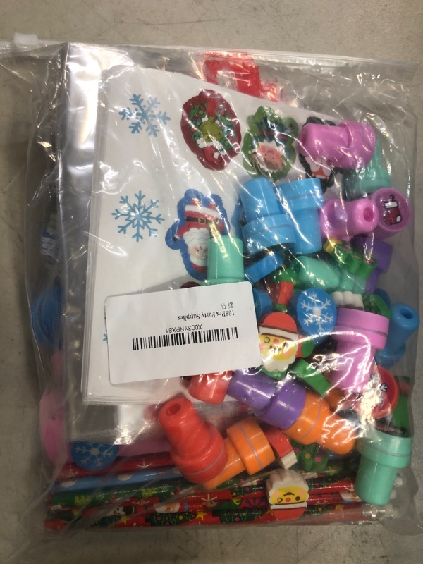 Photo 1 of 168Pcs Christmas Supplies Gifts for Kids, Including Notes (8 Types*3), 24 Stickers, Pencils (12*2), Stamps (12*2), Erasers (4*6), Round Stickers (8*3), 24 Pencil Sharpener, 24 Gift Bags