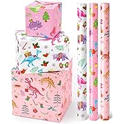 Photo 1 of Dinosaur Christmas Wrapping Paper Rolls - 3 Rolls 17" x 120" Pink Dinosaur Wrapping Paper Rolls Christmas