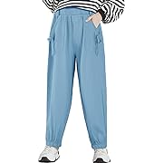 Photo 1 of Size 110--Meikulo Girls Elastic Waist Pants Kids Stretch Jogger Pants Fashion Clothes with Pockets Sky Blue