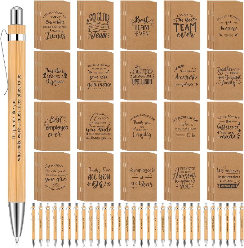 Photo 1 of 100 Packs Employee Appreciation Gifts Thank You Coworker Gifts Inspirational Motivational Notebooks Retractable Bamboo Pens for Staff Teacher Men Women Office School Supplies(Employee)
