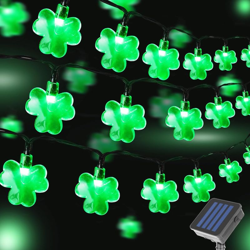 Photo 1 of .26.4 FT 40 LED Solar Shamrock Lights St Patricks Day Decorations Outdoor, 8 Light Modes Green St Patricks Day String Lights St Patricks Day Decor, Irish Saint Patricks Day Decorations Garden Yard
