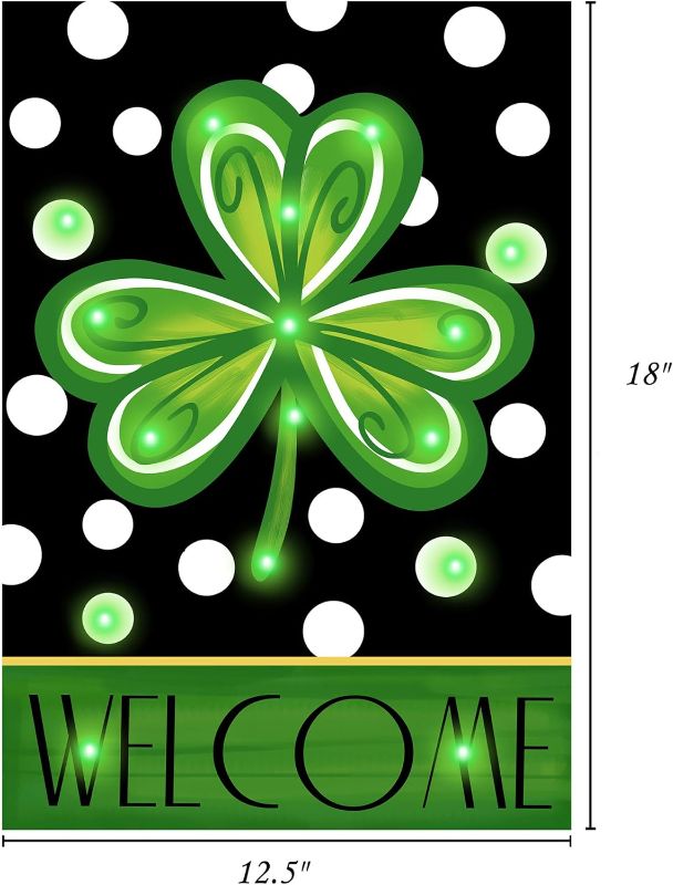 Photo 1 of Flagmax St Patrick's Day Garden Flag,Shamrock 8 Lighting Modes LED St Patricks Flag 12.5 x 18 Inch for Garden and Home Decoration St Patrick's Flag