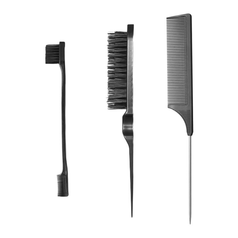 Photo 1 of 3 Pieces Hair Styling Comb Set, Teasing Comb Edge Hair Brush Rat Tail Comb Grooming Combs for Edge & Back Brushing, Combing
