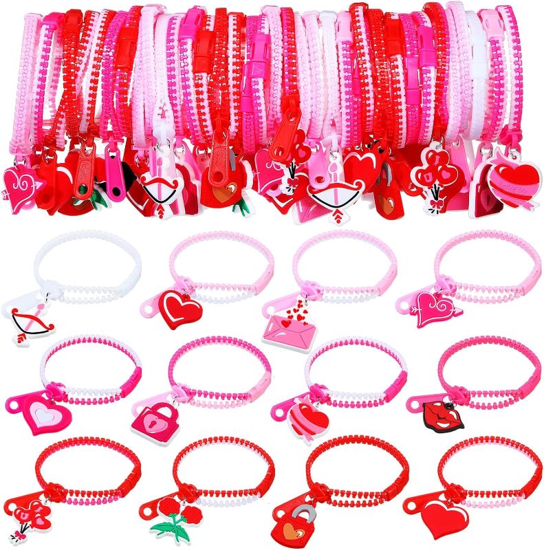 Photo 1 of 200 Pcs Valentine Party Favors Zipper Bracelet Bulk Fidget Sensory Bracelet Valentine Wristbands Pinata Filler Toys for Gifts Love party Toys Goodie Bag Basket Stuffers Supplies
