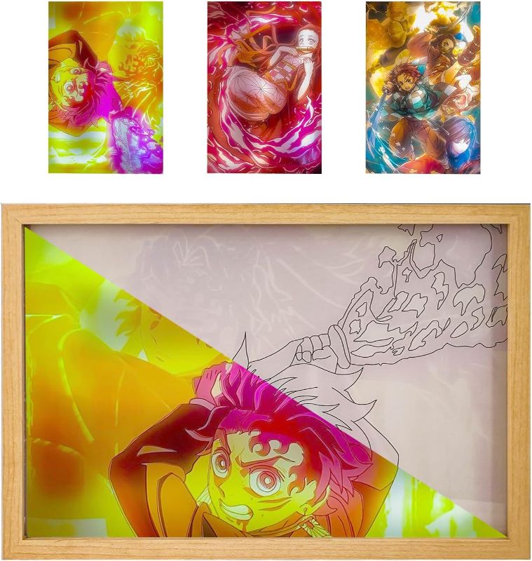 Photo 1 of 1pc--Anime Decor Light up Painting USB Powered Multi-Color Lights LED?1 Photo Frame + 3 Interchangeable Acrylic Anime Pattern? 8.5x10in
