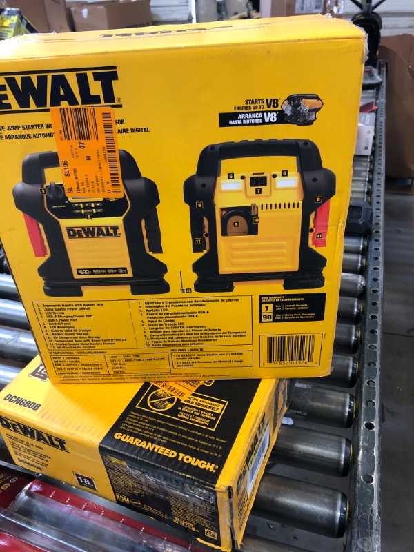 Photo 2 of DEWALT DXAEJ14-Type2 Digital Portable Power Station Jump Starter - 1600 Peak Amps with 120 PSI Compressor, AC Charging Cube, 15W USB-A and 25W USB-C Power for Electronic Devices 1600 Amps1023650662
