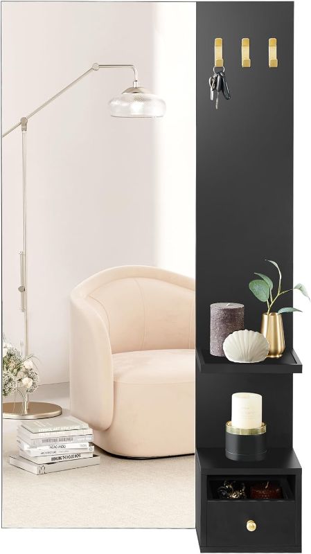 Photo 1 of 
SONGMICS Wall-Mounted Mirror, Full Length Mirror with Storage, Hanging Mirror, 42.5 x 23.6 x 6.9 Inches, 3 Hooks, Easy to Assemble, for Living Room, Hallway, Bedroom, Ink Black ULFM012B01
