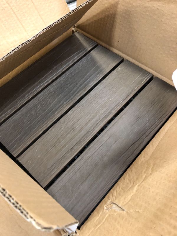 Photo 1 of 1 ft. W x 1 ft. L 6 Patio Tiles Woodgrain Wood/Polypropylene Interlocking Deck Tile Flooring in Mocha