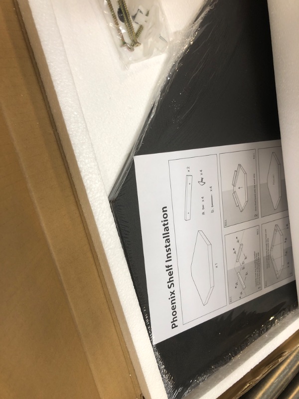 Photo 1 of JOLLYMER 20-Inch Black Floating Corner Shelf, Pentagon Corner Wall Shelf with Wire Cable Hole for Bedroom, Living Room, Bathroom, Large Display Shelf for Cable Boxes/Games Consoles/TV Accessories