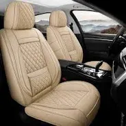 Photo 1 of Wekar WK-001 Leather Car Seat Covers Full Set for 5 Seats, Front Seat Covers for Cars with Rear Seat Covers, Waterproof Vehicle Cushion Cover Universal Fit for Most Cars & SUVs, Beige WK-001 Beige