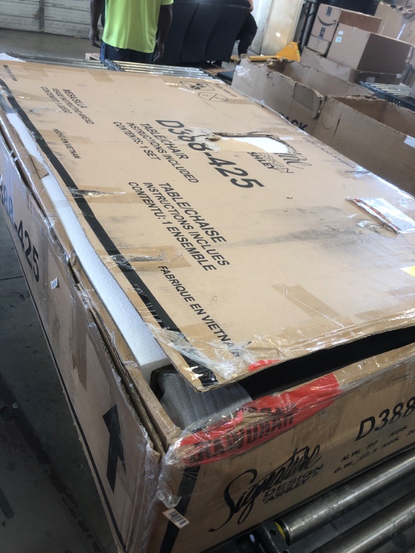 Photo 1 of Signature Design by Ashley Caitbrook Rustic 7 Piece Dining Set, Include Table and 6 Chairs, Gray & Caitbrook Rustic 24.4" Counter Height Upholstered Barstool, 2 Count, Gray Dark Gray Dining Set + Barstool, 2 Count