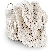 Photo 1 of  Chunky Knit Blanket Throw | 100% Hand Knit with Jumbo Chenille Yarn (50"x60", Cream White)