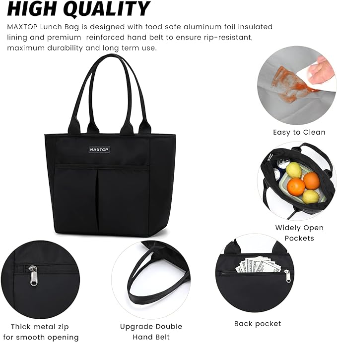 Photo 1 of  Women's Insulated Lunch Bag, 14.5" x 9" x 5.5" with Wide-Open Pocket, Reusable Leakproof Lunch Cooler Bag for Office, Picnic, Beach, Travel