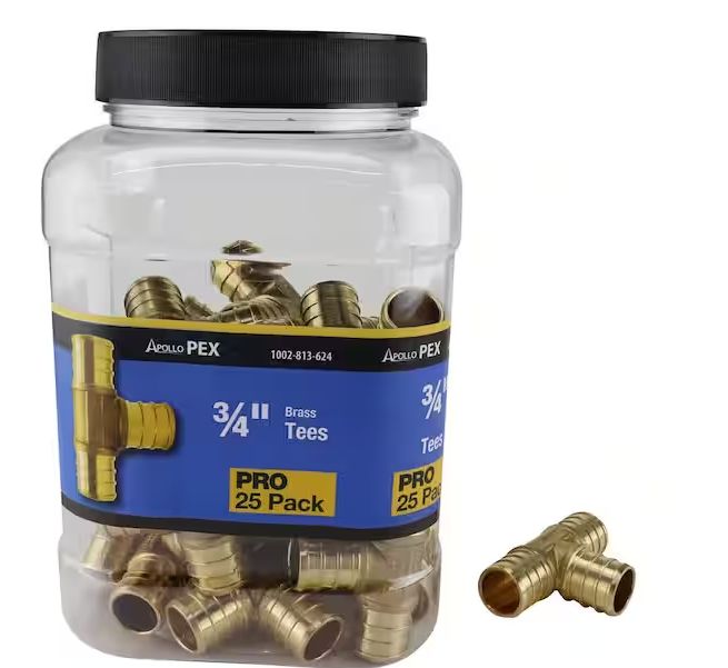 Photo 1 of 3/4 in. Brass PEX-B Barb Tee Pro Pack (25 Pack)