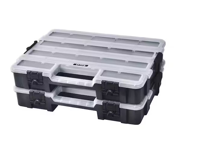 Photo 1 of 17-Compartment Black Interlocking Small Parts Organizer (2-Pack)